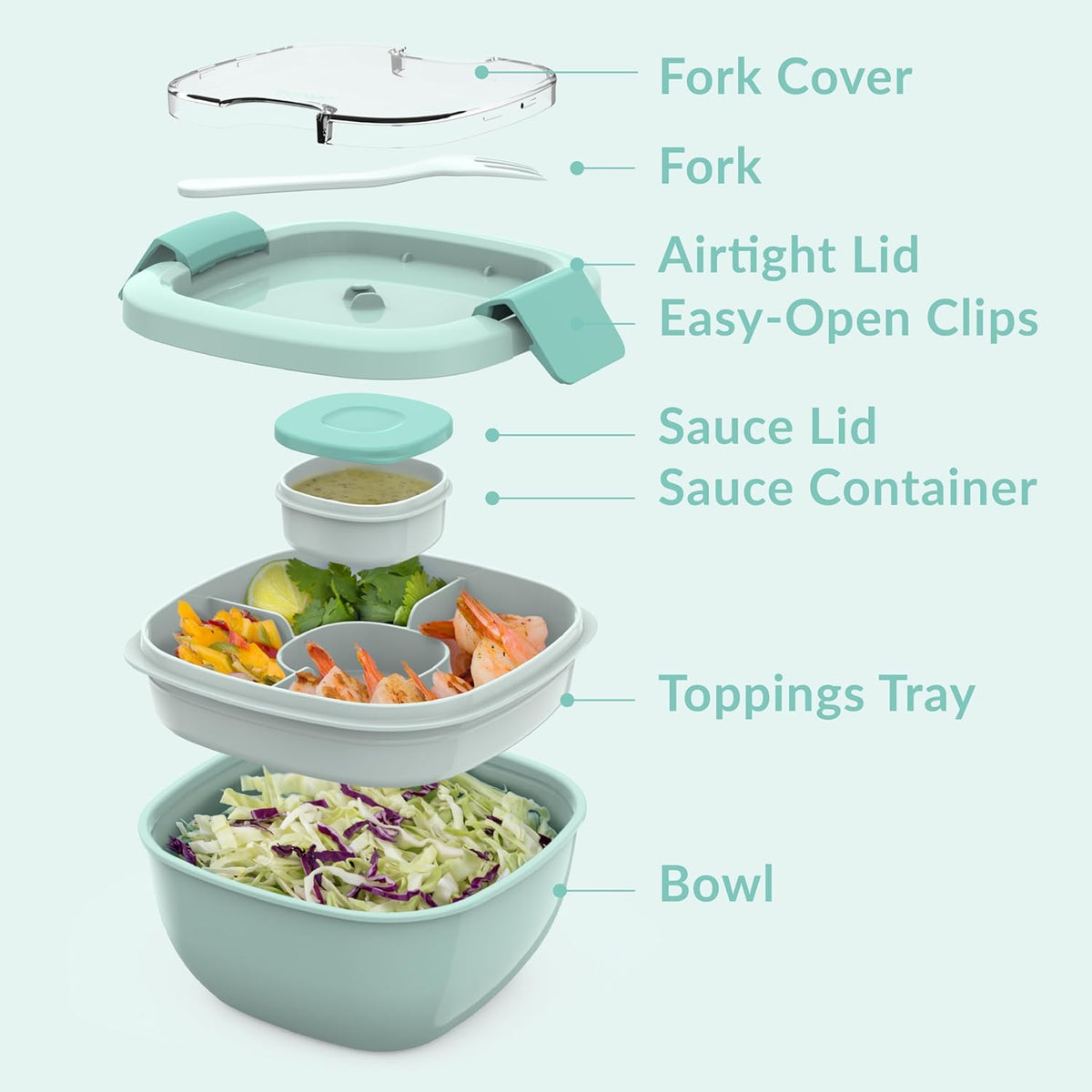 Bentgo Salad - Stackable Lunch Container with Large 54-oz Salad Bowl, 4-Compartment Bento-Style Tray for Toppings, 3-oz Sauce Container for Dressings, Built-in Reusable Fork & BPA-Free (Khaki Green) - PuriLite