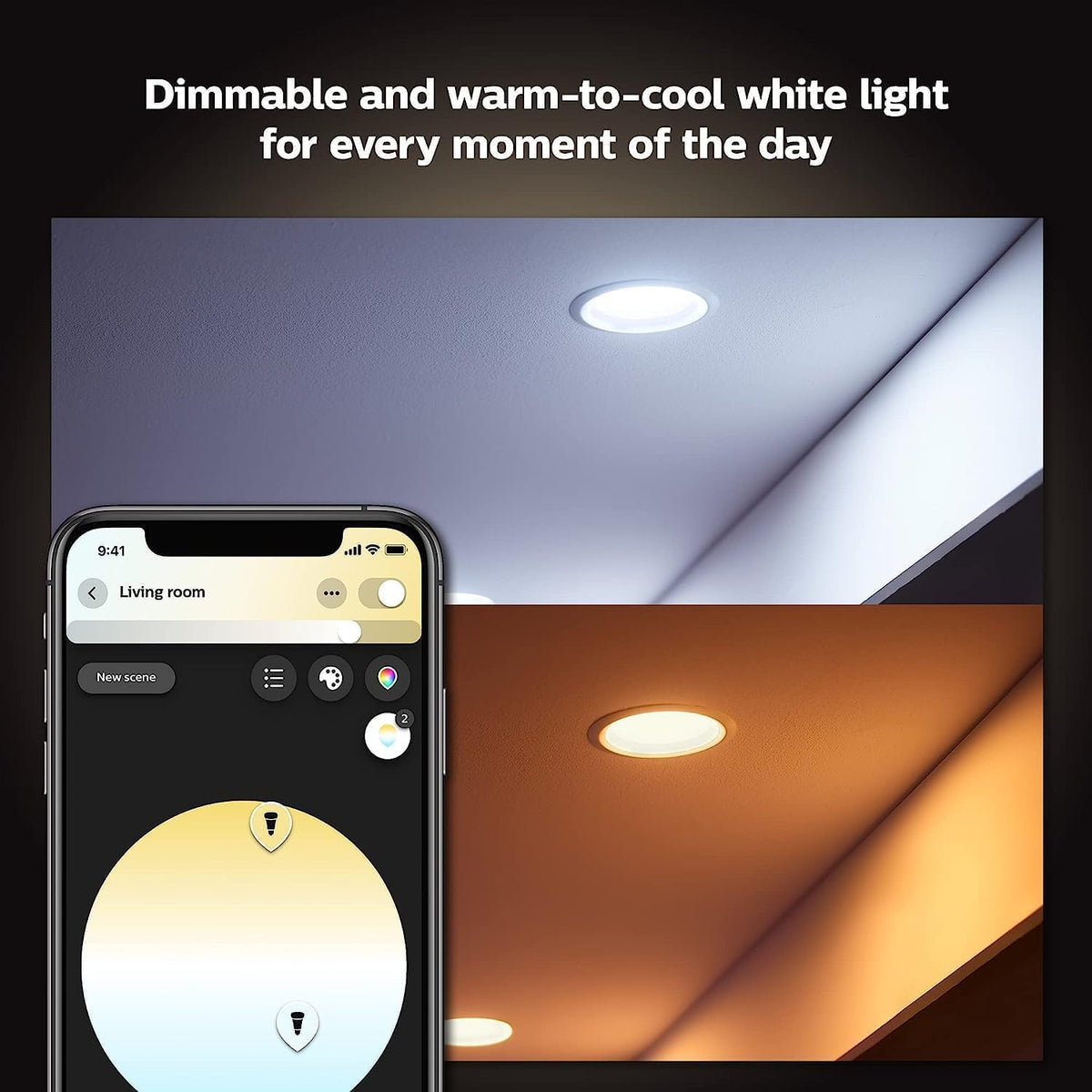 Philips Hue White & Color Ambiance 4" Smart LED Retrofit Can Downlight, Color Changing, Bluetooth & Zigbee Compatible (Hue Hub Optional), Smart Ceiling Lighting - PuriLite