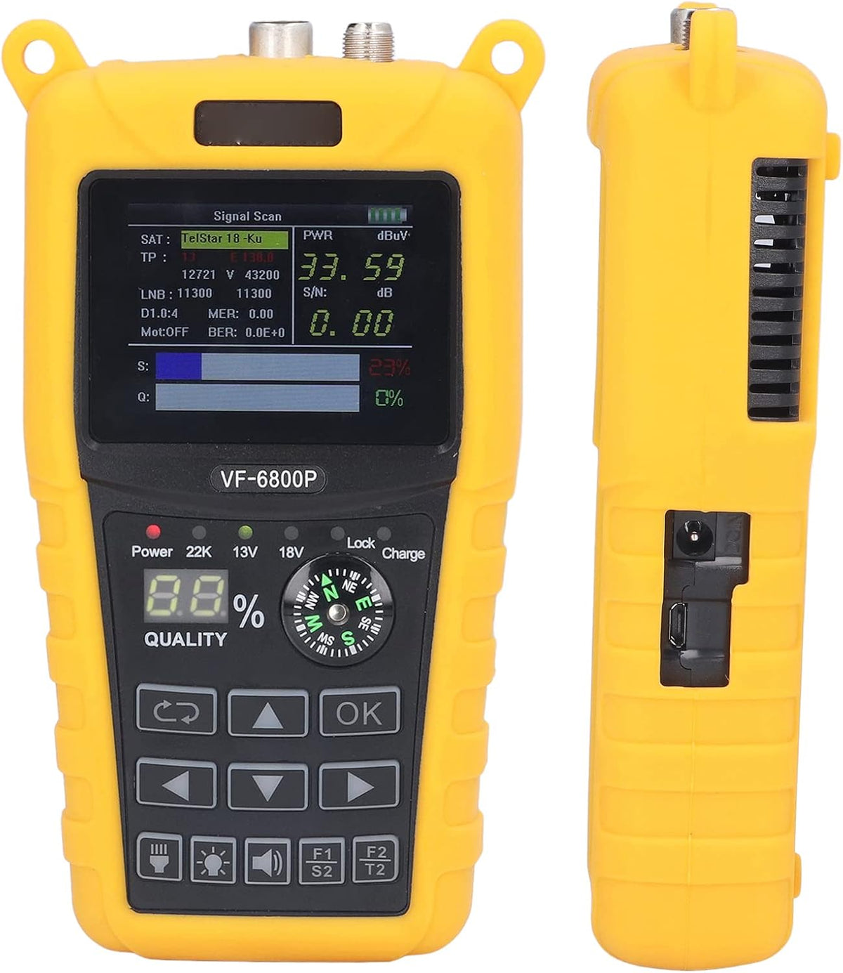 Satellite Finder, Portable Satellite Finder 2.4inch TFT LCD Professional HD Digital Satellite Finder Meter for Testing Strength, SNR, MER and More (US Plug) - PuriLite
