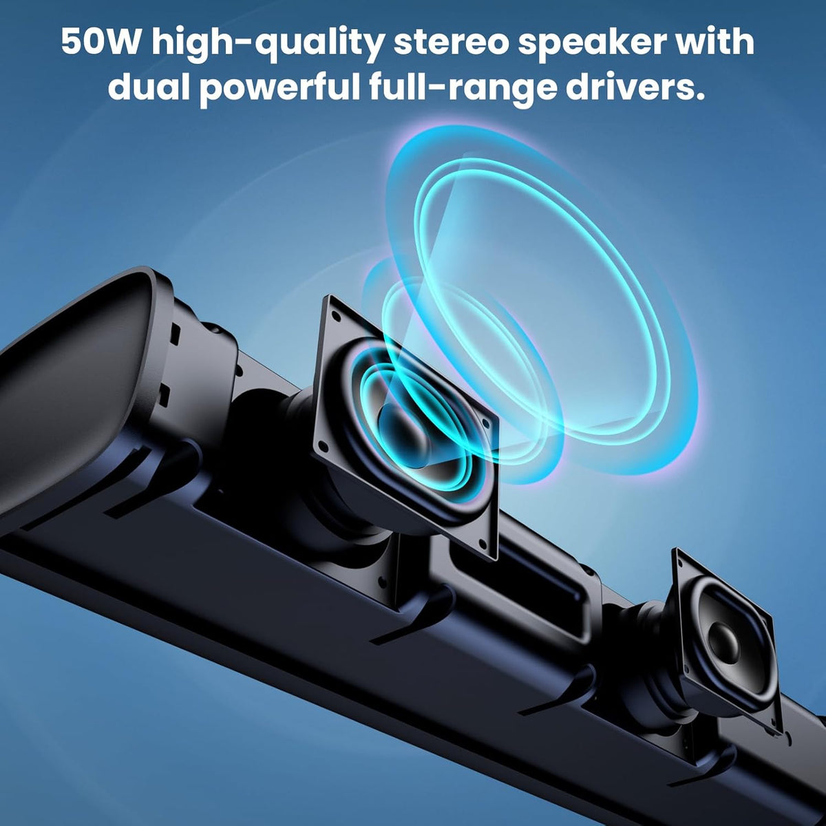 MZEIBO 50W Mini TV Sound Bar, Bluetooth Sound Bar with ARC/Optical/AUX, Compact Surround Sound System for Smart TVs, PCs, Projectors & Gaming - PuriLite