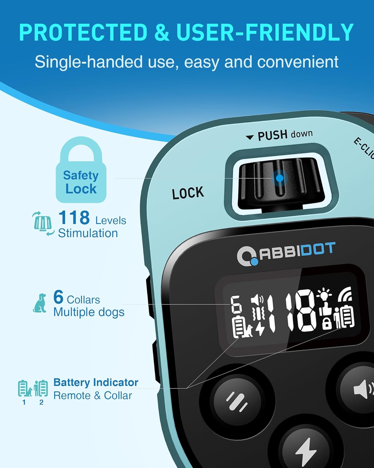 ABBIDOT Shock Collar - 4500ft Dog Training Collar, 178 Levels Dog Shock Collar, E-clicker, Waterproof Remote & Collar, Night Light E Collar for Small Medium Large Dogs (Black, 1 Collar) - PuriLite