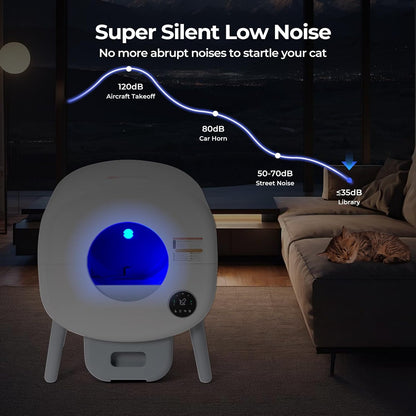 Fsitego Self Cleaning Cat Litter Box: Extra Large Automatic Litter Box for Multiple Cats, Odor-Free, App-Controlled, Ambient Light Waste Disposal - PuriLite
