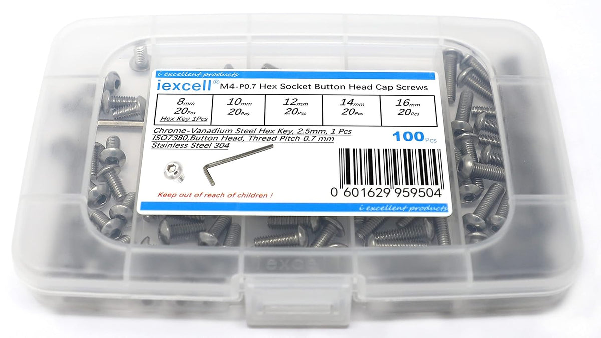 iexcell 50 Pcs M6 x 20mm Thread Pitch 1 mm Stainless Steel 304 Hex Socket Button Head Cap Screws Bolts Kit - PuriLite