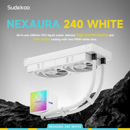 Sudokoo NEXAURA 240 Liquid CPU Cooler: 240mm AIO CPU Cooler with PWM Pump & ARGB Pump Head - Water Cooling with FDB Fans for Intel LGA 1851/1700/1200/115X AMD AM5/AM4 - Black - PuriLite