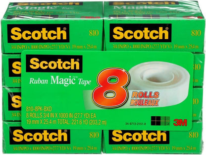 Scotch Tape Magic Tape, 19mm Wide x 25.4m, 8 Rolls - PuriLite