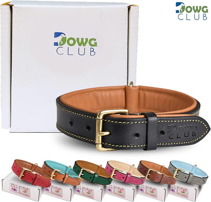DowgClub | Genuine Leather Dog Collar | Full Grain, Heavy Duty | Comfortable, Strong | Best for Pups, Small, Medium & Large Breeds | Pink, Brown, Black, Tan - PuriLite