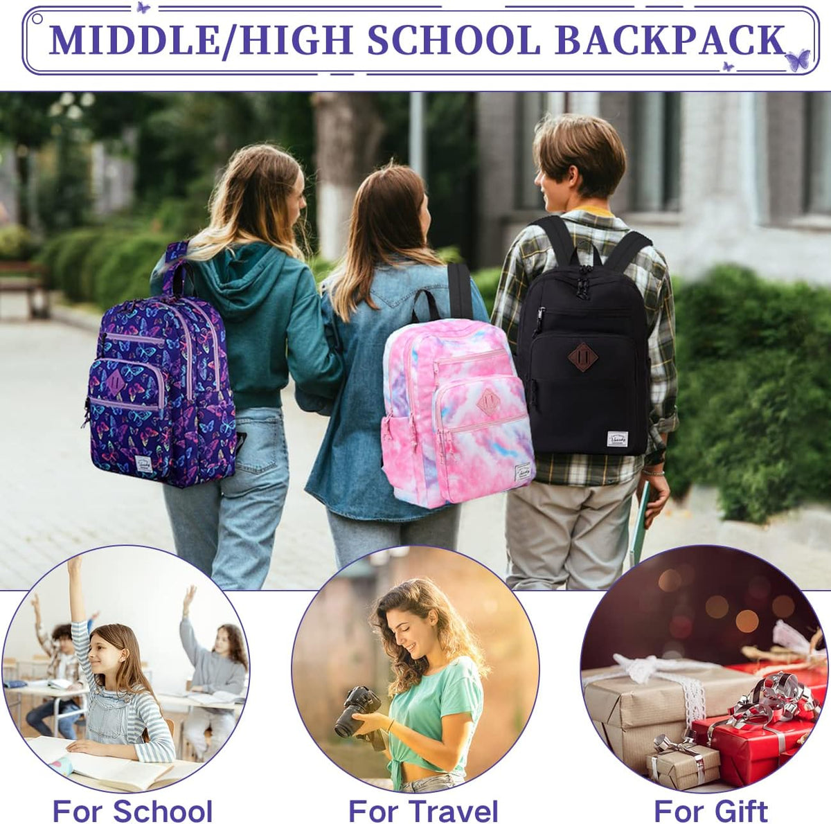 School Backpack for Men Women,Vaschy Lightweight School Bag Bookbag Casual Daypack for High School/College/Teens/Travel/Work - PuriLite