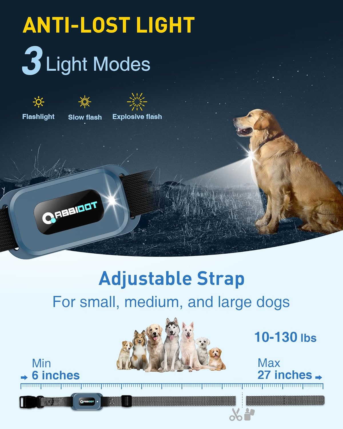 ABBIDOT Shock Collar 2 Dogs - 4500ft Dog Training Collar, 178 Levels, E-cliker, Waterproof Remote & Collar, Night Light E Collar for Small Medium Large Dogs (Black, 2 Collars) - PuriLite