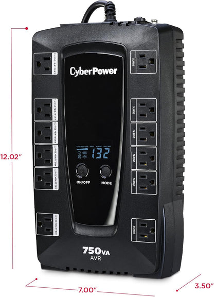 CyberPower AVRG900LCD Intelligent LCD UPS System, 900VA/480W, 12 Outlets, AVR, Compact - PuriLite