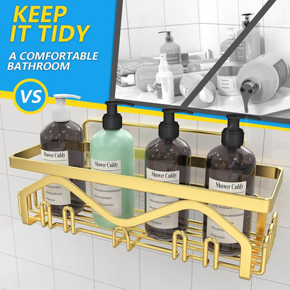 Coraje Adhesive Shower Caddy, 5-Pack Shower Shelves, Large Capacity Load Bearing 40 LBS Shower Organizer, No Drilling Shower Shelf, Rustproof Stainless Steel Bathroom Shower Storage, Black - PuriLite