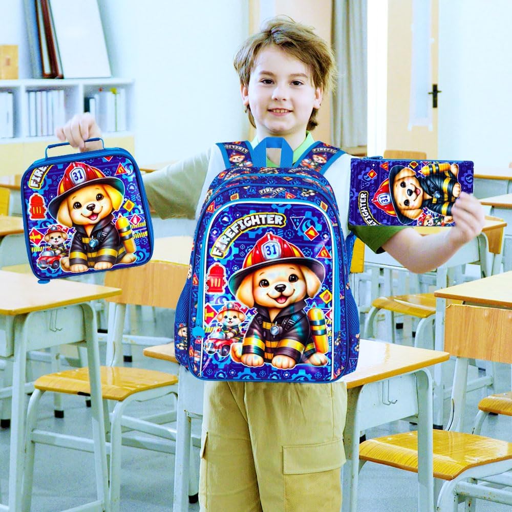 3pcs Backpack for Boys and Girls, 16” Kids Kindergarten Bookbag with Lunch Box, Cute Elementary Backpacks for Boy Girl - PuriLite