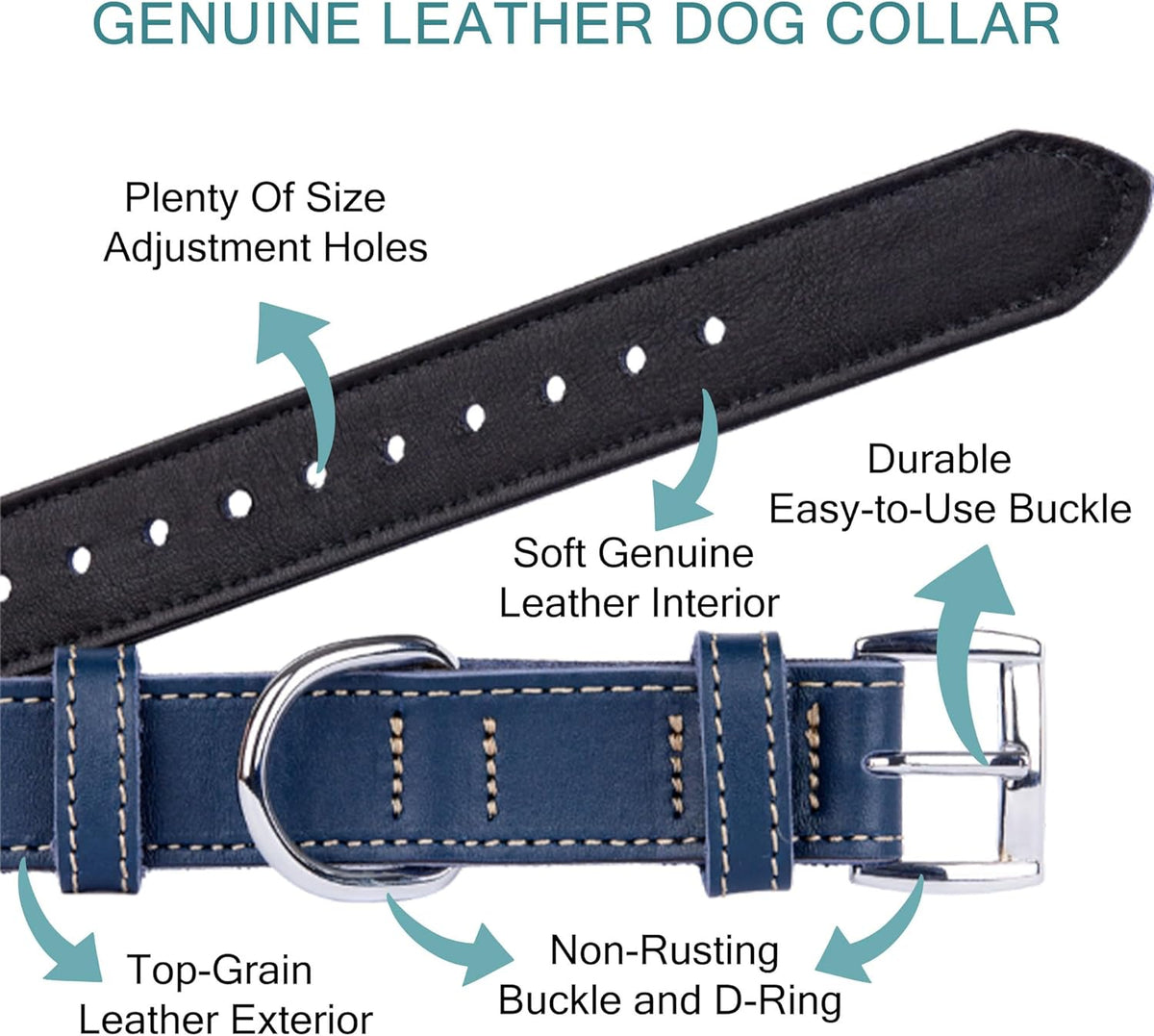 TORRUNA Soft Leather Dog Collar | Dog Collars for Small, Medium and Large Dogs | Durable Heavy Duty Dog Collars - PuriLite