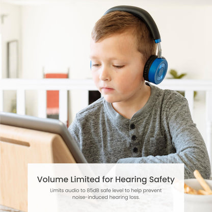 JuniorJam Plus Volume Limiting Headphones for Kids, Foldable & Adjustable Bluetooth Headphones, 22-Hour Battery Life USB-C Charging (Black) - PuriLite