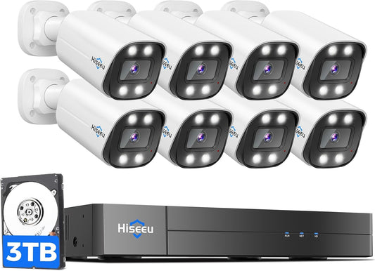 Hiseeu 4K Wired PoE Security Camera System,Color Night Vision Home Security System w/8 MP PoE Cameras,121°Wide Angle,Human Vehicle Detect,2 Way Audio,16ch NVR for Home Surveillance Indoor&Outdoor - PuriLite