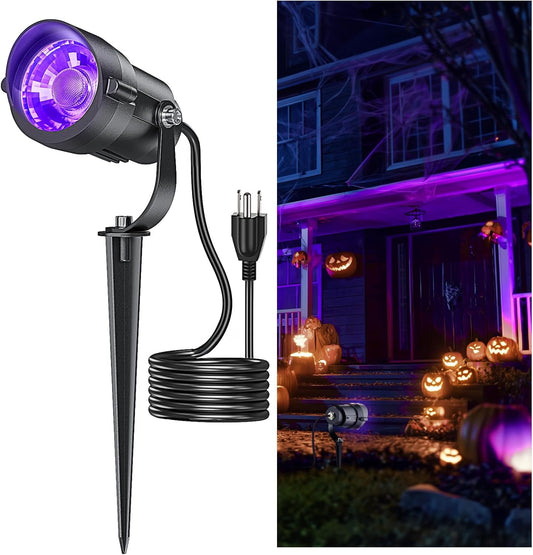 HIBOITEC 12W Halloween Black Light Spotlight Outdoor 1Pack IP65 Waterproof LED Spot Lights Landscape Lighting with US Plug for Glow Party Body Paint Yard Garden Decorations - PuriLite