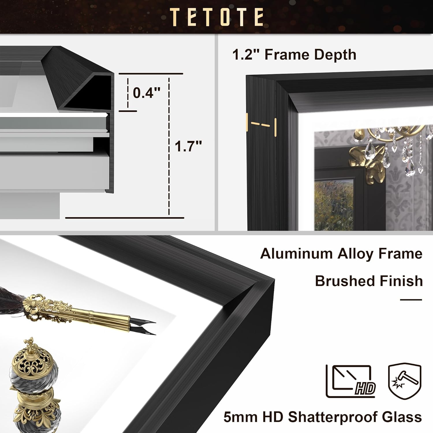 TETOTE 28x36 LED Mirror for Bathroom Black Metal Frame Frontlit & Backlit Lighted Vanity Mirror Baroque Gothic Anti Fog Stepless Dimmable White/Warm/Natural,Wall Mounted(Horizontal/Vertical) - PuriLite