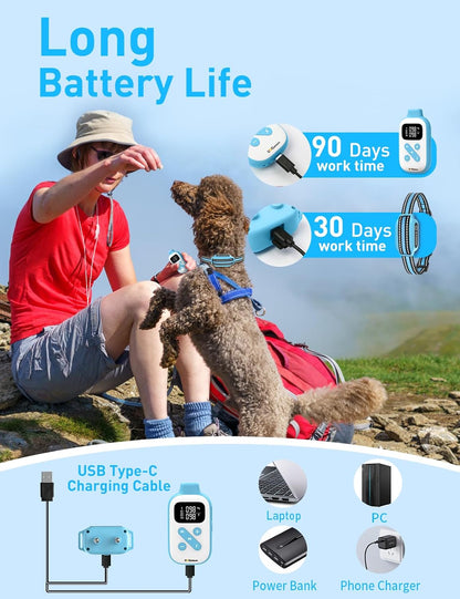 DOGLinsen 2-in-1 Bark and Shock Collar for Dogs, Smart Anti Barking Dog Training Collar with 5 Adjustable Sensitivity, Automatic Bark Collar with Remote, Vibration, Beep, Shock and Automatic - PuriLite