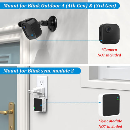 PlusAcc Outdoor Camera Mount for Blink Outdoor 4 (4th Gen) & 3rd Gen Camera, 3 Pack 360° Adjustable Wall Mount Bracket with Sync Module 2 Mount for Blink Camera System (Black, Cameras Not Included) - PuriLite