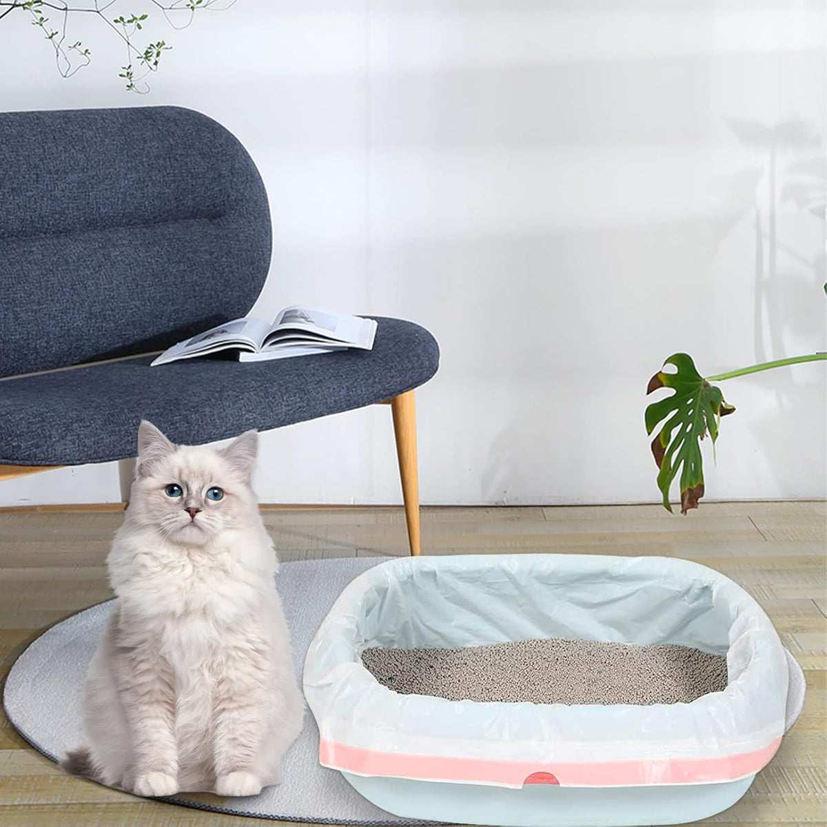 Cat Litter Box Liners, 60 Count Jumbo Extra Durable Large Drawstring Kitty Litter Pan Bags Cat Waste Litter Bags Pet Cat Supplies (36" x 18") - PuriLite