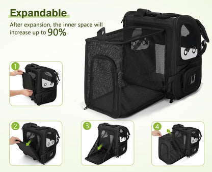 Pecute Pet Carrier Backpack, Dog Carrier Backpack Expandable with Breathable Mesh for Pets ＜6kg, Pet Backpack Carrier for Hiking Travel Camping Outdoor - PuriLite