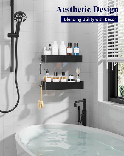 Kitsure Large Shower Caddy - 2 Pack Adhesive Shower Organizer, Drill-Free Shower Shelves for Inside Shower, Rustproof Bathroom Shelf Shower Shelf for Bathroom, Black - PuriLite