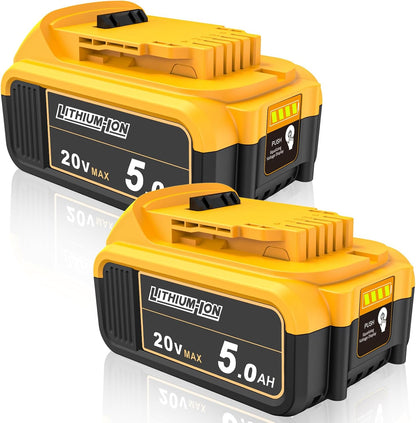 AMICROSS 2 Pack 20V 5000mAh Battery Replacement for Dewalt 20V Battery Compatible with DCB206 DCB200 DCB201 DCB204 20 Volt Lithium-Ion MAX DCD/DCF/DCG Series Cordless Tools & Chargers DCB112 DCB115 - PuriLite