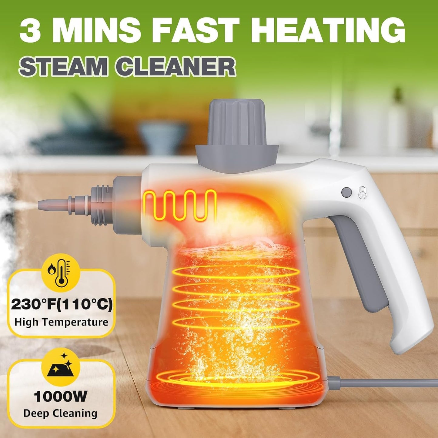 AOTER Pressurized Handheld Steam Cleaner, Portable Steam Cleaner Multipurpose for Home, Multi-Surface Steam Cleaner for Tile, Grout, Windows, Bathroom, Kitchen, Car Cleaning, with 12pcs Accessories - PuriLite