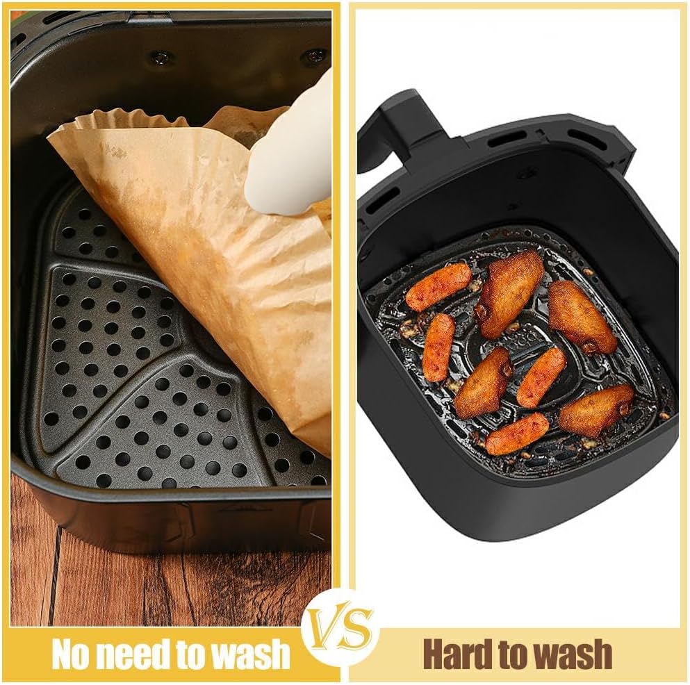7.5 Inch Air Fryer Parchment Paper Liners Square,150 Pcs Non-Stick &Oil-Proof Air Fryer Liners Disposable for 2-5 QT Frying,Baking,Roast - PuriLite