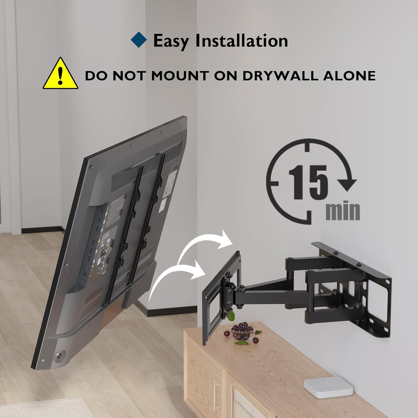 BONTEC TV Wall Mount, Full Motion Bracket for 23-70 Inch TVs, Holds Up to 99lbs, Max VESA 400x400mm, Fits 32 40 50 55 65 Inch LED OLED LCD Flat and Curved Screens, Tilt Swivels with 6 Arms - PuriLite