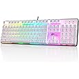 Mechanical Gaming Keyboard, 104 Keys White Backlit Mechanical Keyboards with Red Switches & Double-Shot Keycaps, MageGee Wired Ergonomic Computer Keyboard for Desktop, PC Gamers (White & Blue) - PuriLite