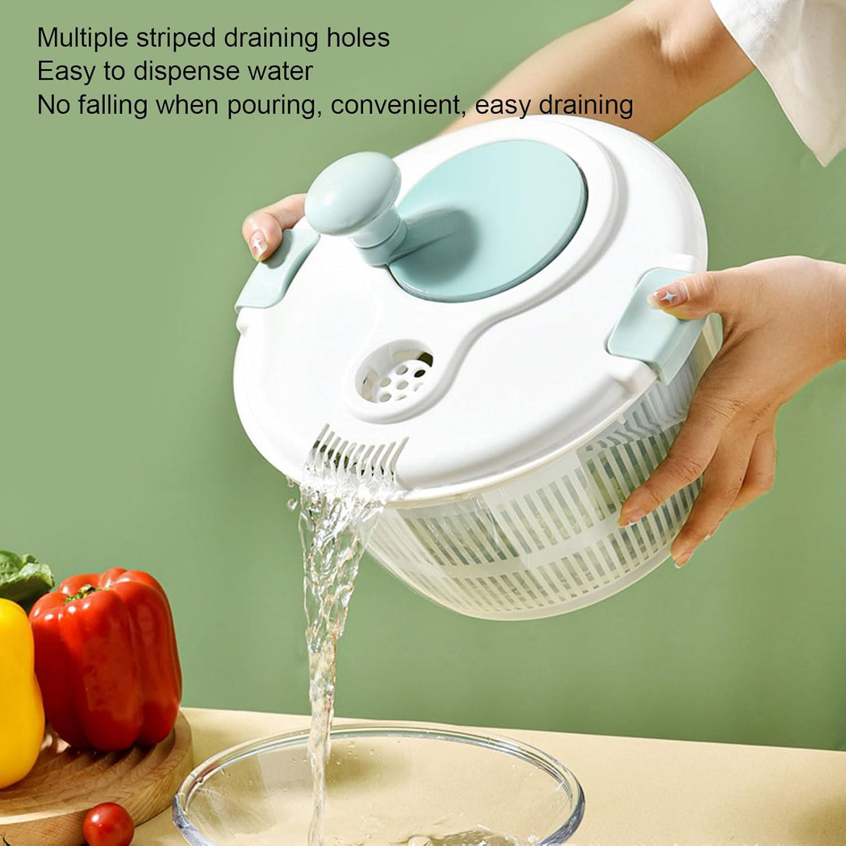 Salad Spinner Vegetable Dryer Lettuce Spinner 5L Large Capacity Fruit Washing Bowl with Strainer Manual Water Drainage Multi Purpose Kitchen Tool - PuriLite