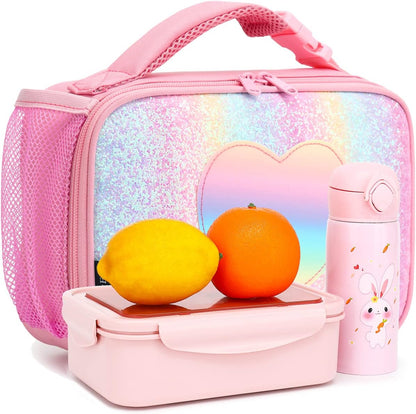FlowFly Kids Lunch Box Insulated Soft Bag Mini Cooler Back to School Thermal Meal Tote Kit for Girls, Boys, Black - PuriLite