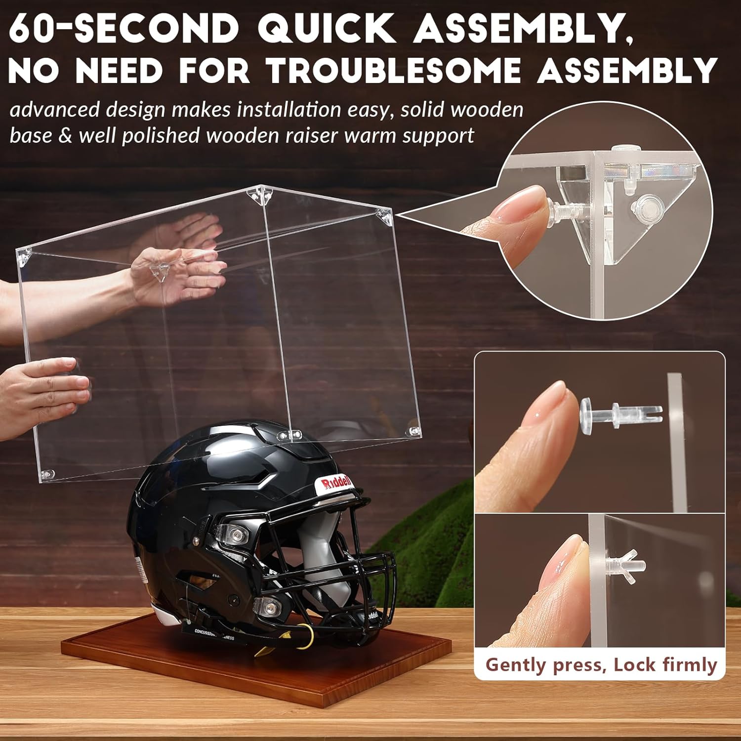 JupDec Baseball Display Case, Clear Cube Baseball Holder with Wooden Base, Autograph Baseball Stand Box for Single Ball, Acacia Wood, Brown, 1 Pack - PuriLite