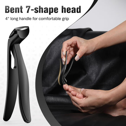 FERYES Angled Head Long Handled Toenail Clipper for Seniors - Large Wide Jaw Nail Clipper with Catcher for Thick Nails - Easier Trimming, Ergonomic Design (Black) - PuriLite