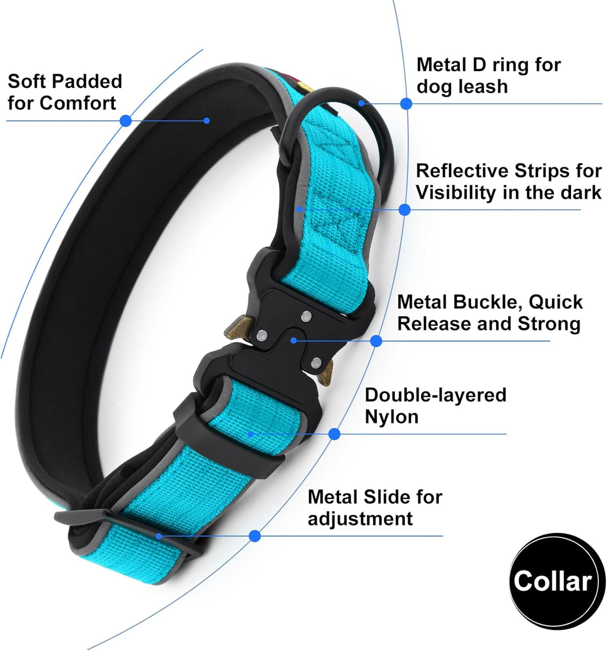 Plutus Pet Tactical Dog Collar, Reflective, Adjustable Heavy Duty Dog Collar, Soft Padded and Comfortable, for Small Medium and Large Dogs (Red, L) - PuriLite