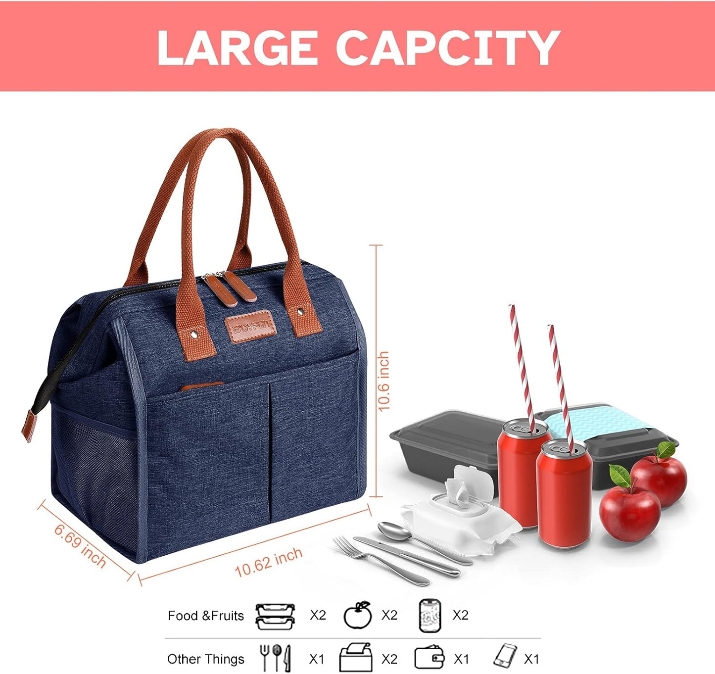 Lunch Bag for Women & Men, Insulated Lunch Box Cooler Tote Bags, Adult Reusable Lunch Boxes with Water Resistant for Work, Travel and Picnic (Grey) - PuriLite