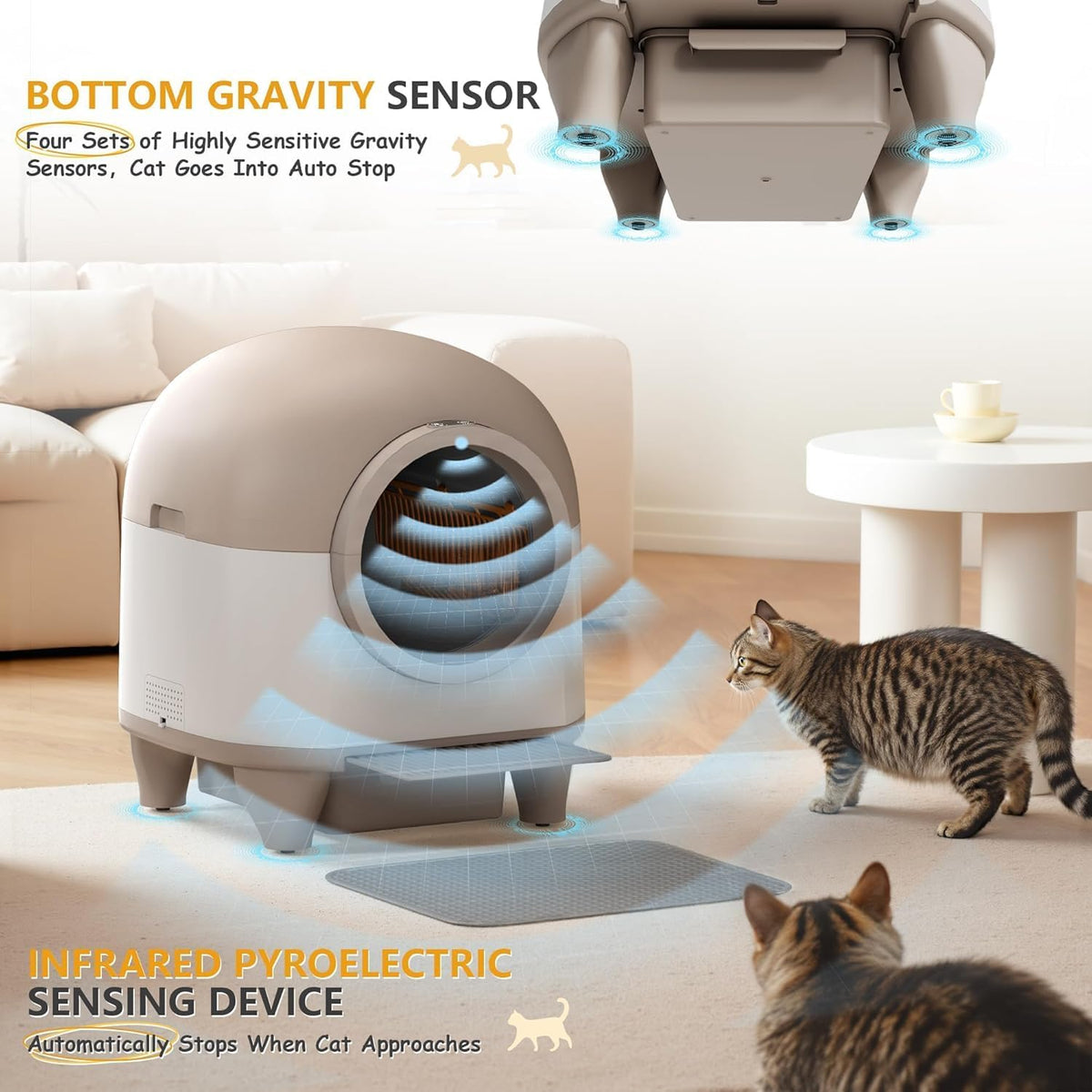 VICTONE Self Cleaning cat Litter Box with App Control Support Safety Protection, 90L Automatic Cat Litter Box for Multiple Cats with A Complimentary Garbage Bag (White) - PuriLite