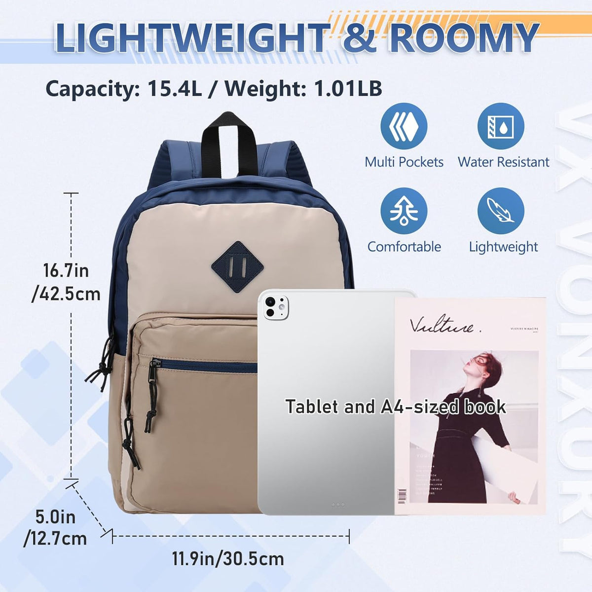 School Backpack for Kids,Lightweight Water Resistant Work Travel Backpack for Women Men Teens VONXURY - PuriLite