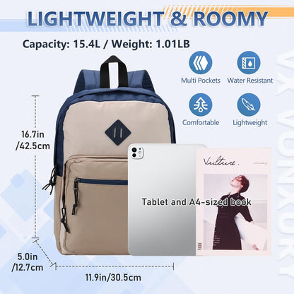 School Backpack for Kids,Lightweight Water Resistant Work Travel Backpack for Women Men Teens VONXURY - PuriLite