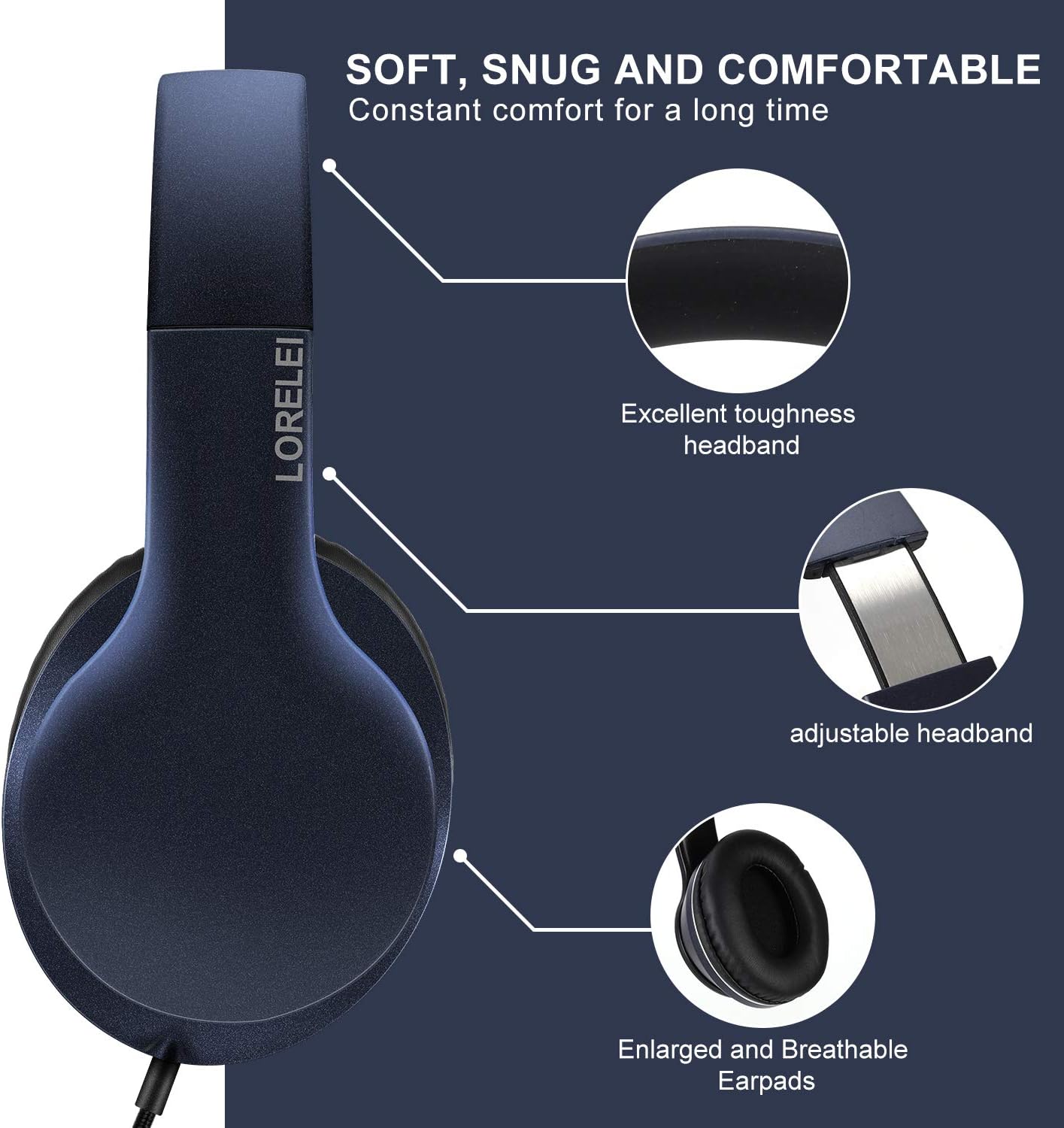 LORELEI X6 Over-Ear Headphones With Microphone, Lightweight Foldable & Portable Stereo Bass With 1.45M No-Tangle Wired for Smartphone Tablet MP3/4 (Black-Gold) - PuriLite