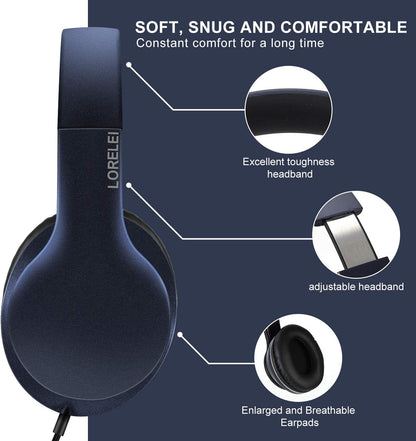 LORELEI X6 Over-Ear Headphones With Microphone, Lightweight Foldable & Portable Stereo Bass With 1.45M No-Tangle Wired for Smartphone Tablet MP3/4 (Black-Gold) - PuriLite