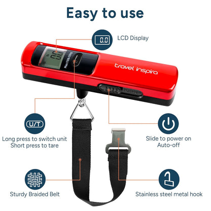 travel inspira Luggage Scale Battery-Free, Portable Handheld Digital Suitcase Scale for Travelling, 110lbs/50kg - PuriLite
