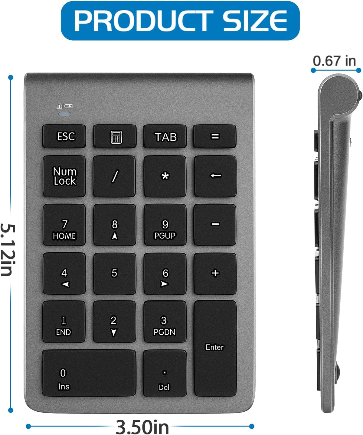 Wireless Number Pad, Portable 2.4Ghz USB 10 Keys Financial Accounting Numeric Keypad Data Entry Numpad for Laptop, PC, Desktop - PuriLite