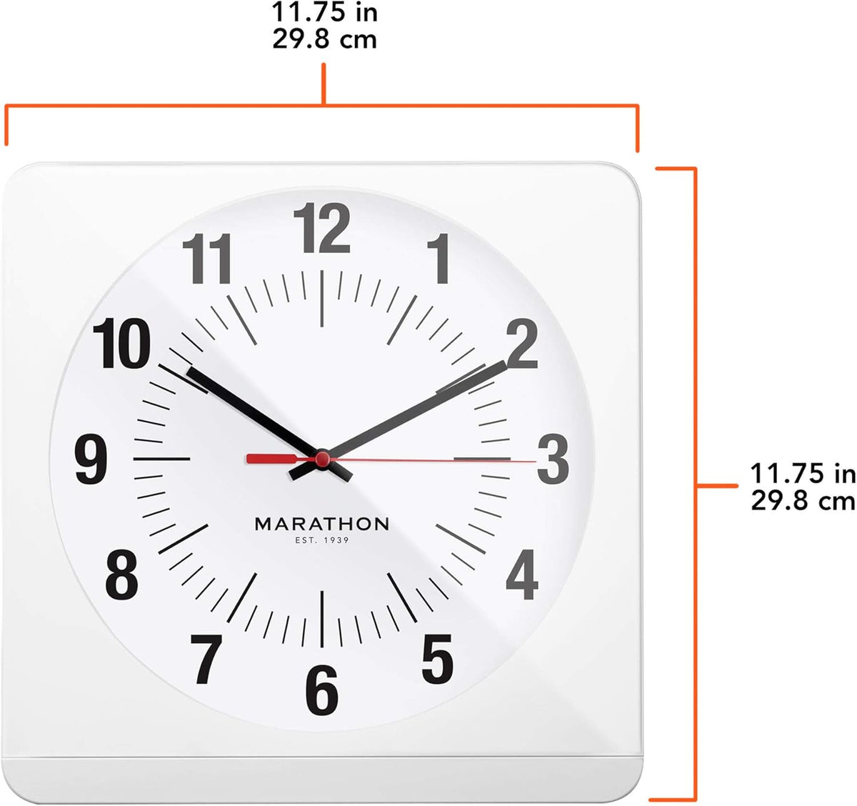 Marathon Studio Edition 12-Inch Jumbo Analog Wall Clock with Auto Night-Light (Model: CL030057-BK-WS-NA) - PuriLite