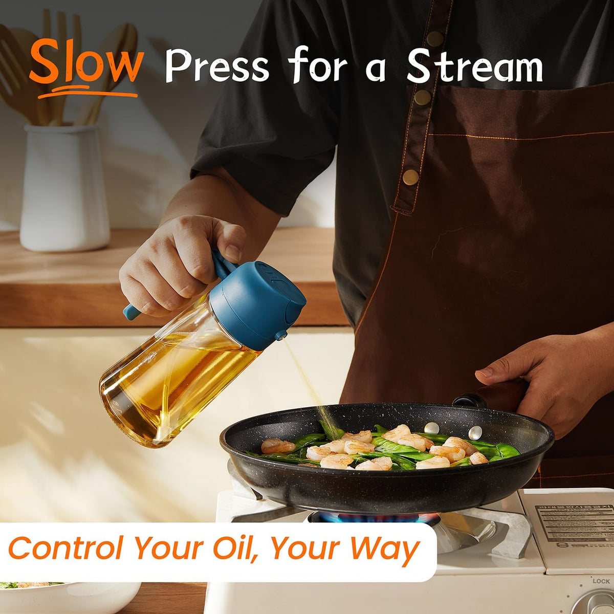 Purilite Select 470ml Glass Oil Sprayer &amp; Dispenser Bottle – 2-in-1 Flip Top - PuriLite