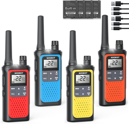NXGKET Walkie Talkies Long Range for Adults Kids – Rechargeable Two Way Radio with 22 Ch, 1800mAh Battery, USB-C Charging, NOAA Weather, VOX, Flashlight – Great for Outdoor Camping & Hiking 4 Pack - PuriLite