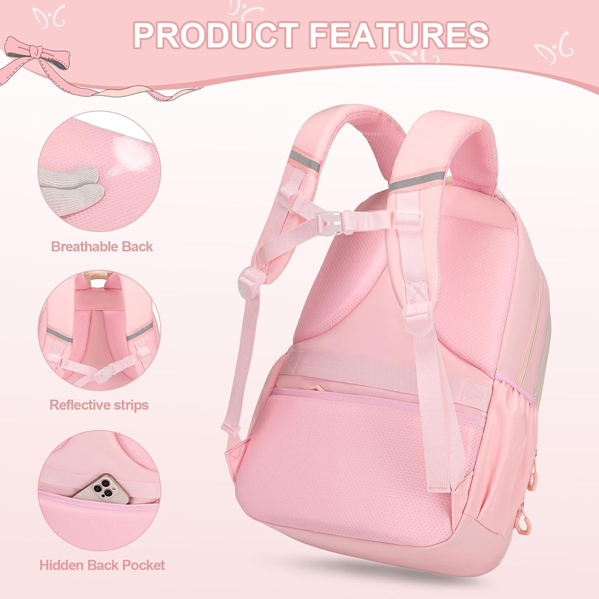 DIGOBAY Backpack for Girls, 3PCS Girls Backpack with Lunch Bag Pencil Case, Kids Backpack for Kindergarten Elementary School - PuriLite