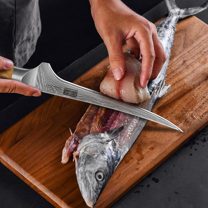 HOSHANHO Damascus Fillet Knife 7 Inch, Professional VG-10 Super Steel Boning Knife, Ultra Sharp Fish Knife with Ergonomic Handle - PuriLite