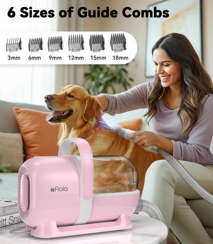 Afloia Dog Grooming Kit, Pet Grooming Vacuum & Dog Clippers Nail Trimmer Grinder & Dogs Brush for Shedding with 6 Pets Groom Tools, Low Noise Dogs Hair Remover Pets Supplies (White) - PuriLite