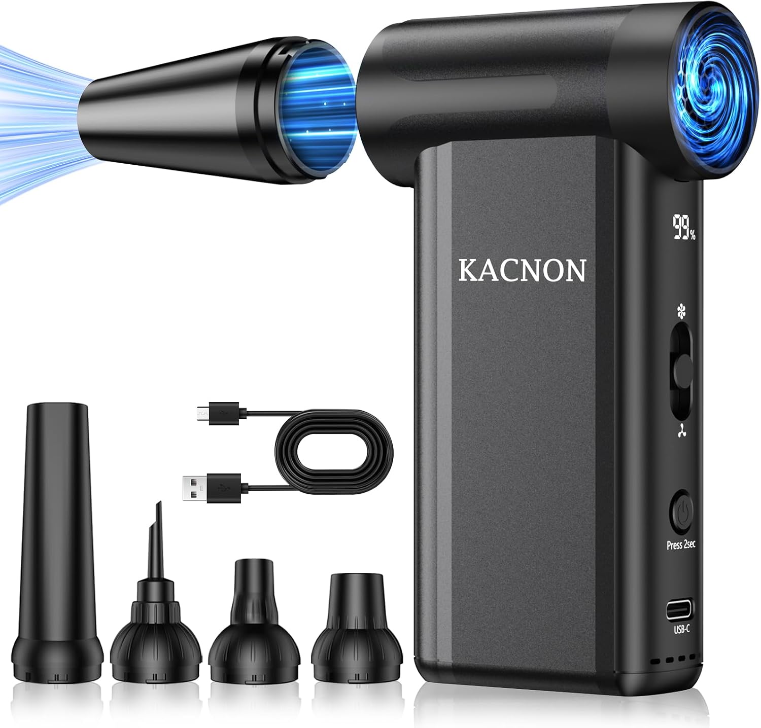 KACNON High-Speed Electric Air Duster 160000 RPM, Cordless Turbo Compressed Air Blower with LED Display, Reusable Mini Air Cleaner - PuriLite